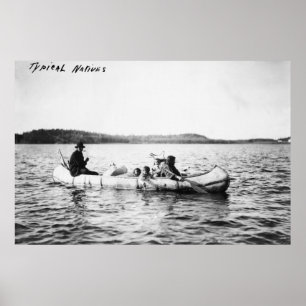 Ojibwa Indiërs kruisen meer op Canoe Foto Poster