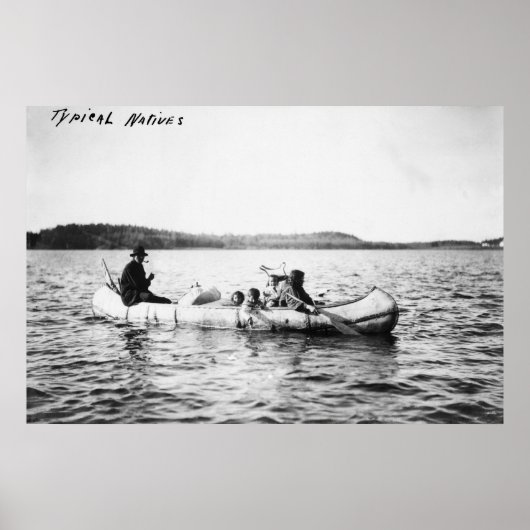 Ojibwa Indiërs kruisen meer op Canoe Foto Poster (Voorkant)