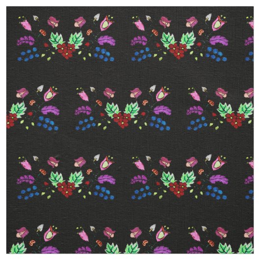 Ojibwe Black Floral Pattern Stof (Swatch)