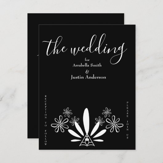 Ojibwe Bloemen Zwart-wit bruiloft uitnodiging (Voorkant / Achterkant)