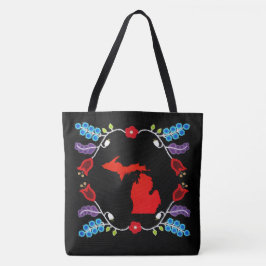Ojibwe bloemmotief Michigan zwart Tote Bag
