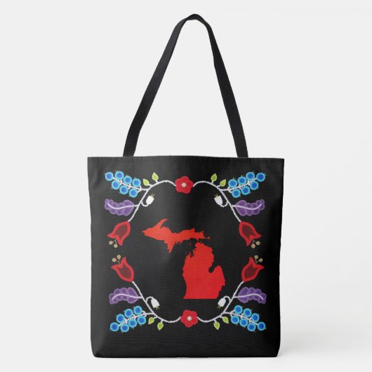 Ojibwe bloemmotief Michigan zwart Tote Bag (Voorkant)