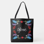 Ojibwe bloemmotief zwart tote bag (Voorkant)