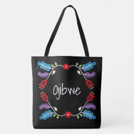 Ojibwe bloemmotief zwart tote bag