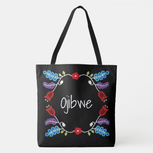 Ojibwe bloemmotief zwart tote bag (Voorkant)