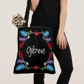 Ojibwe bloemmotief zwart tote bag (Dichtbij)