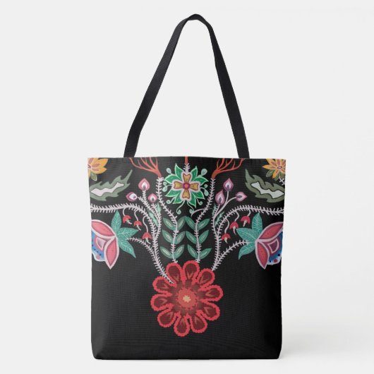Ojibwe Firekeepers Floral Motif Black Tote Bag (Voorkant)
