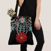 Ojibwe Firekeepers Floral Motif Black Tote Bag (Dichtbij)