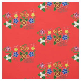 Ojibwe Floral Design met Red Background Stof