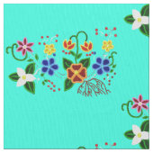 Ojibwe Floral Design met Turquoise Background Stof (Close Up)