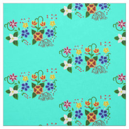 Ojibwe Floral Design met Turquoise Background Stof