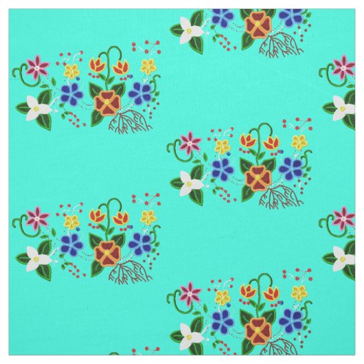 Ojibwe Floral Design met Turquoise Background Stof (Swatch)