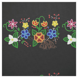 Ojibwe Floral Design met zwarte achtergrond Stof