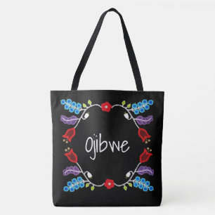 Ojibwe Floral Motif Black Tote Bag