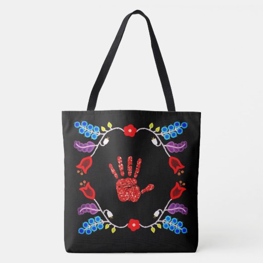 Ojibwe Floral Motif MMIW Black Tote Bag (Voorkant)