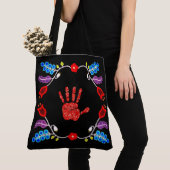 Ojibwe Floral Motif MMIW Black Tote Bag (Dichtbij)