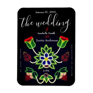 Ojibwe Floral Strawberry Black Wedding Invitation Magneet