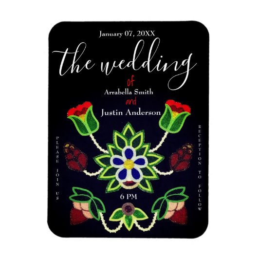 Ojibwe Floral Strawberry Black Wedding Invitation Magneet (Verticaal)