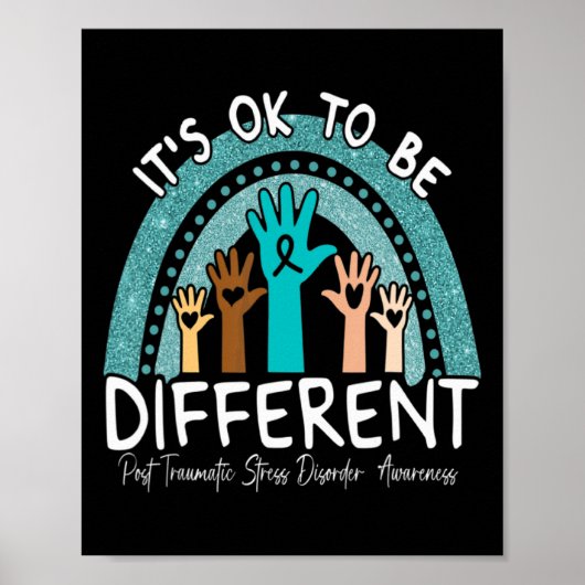 Ok Be Different Rainbow Blauwgroen Ribbon Warrior Poster (Voorkant)