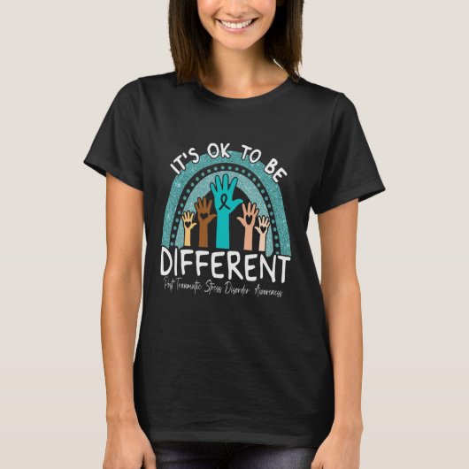 Ok Be Different Rainbow Blauwgroen Ribbon Warrior  T-shirt (Voorkant)