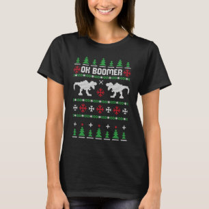 OK BOOMER Dinosaur Ugly kerstSweater Meme T-shirt