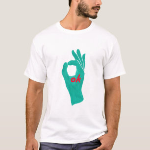 OK handteken symbool in aqua groene t-shirts