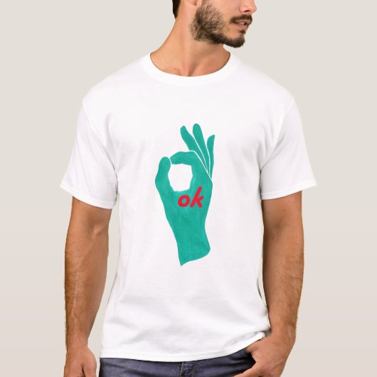 OK handteken symbool in aqua groene t-shirts (Voorkant)