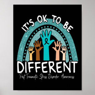 Ok Wees Verschillend Regenboog Turquoise Lint Krij Poster