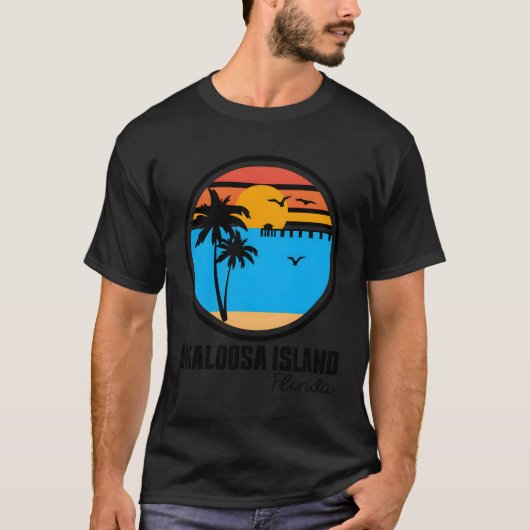Okaloosa Island Florida Sunset Ocean Palm Tree Fis T-shirt (Voorkant)