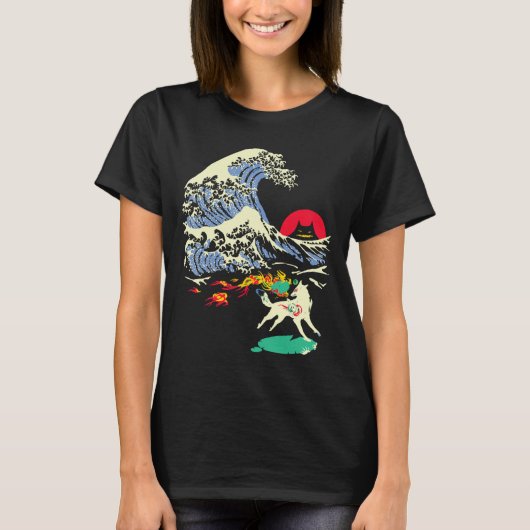 Okami Amaterasu Zonnegod Wolf De Grote Golf Video T-shirt (Voorkant)