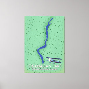 Okanagan Lake Brits-Columbia Canada kaart Canvas Afdruk