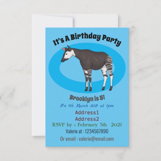 Okapi cartoon illustratie kaart (Voorkant)