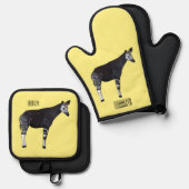 Okapi cartoon illustratie ovenwant & pannenlap set (Voorkant / Achterkant)