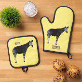 Okapi cartoon illustratie ovenwant & pannenlap set (Top down)