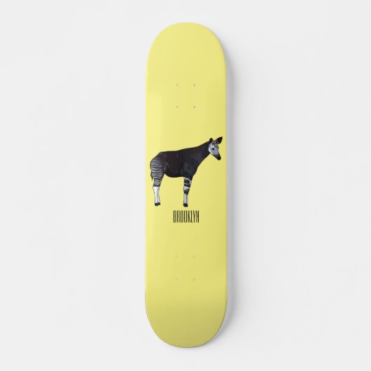 Okapi cartoon illustratie persoonlijk skateboard (Voorkant)