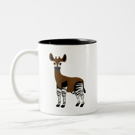 Okapi-Cartoon, Majestic Okapi Animal, Okapi Lovers Tweekleurige Koffiemok (Links)