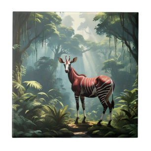 Okapi in het regenwoud, (Zebra Giraffe) Tegeltje