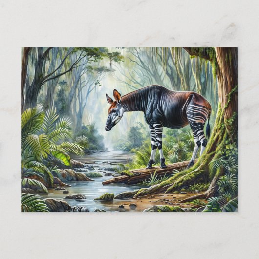 Okapi In Rainforest Wildlife Watercolor Postcard Briefkaart (Voorkant)