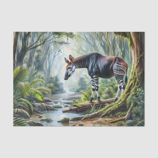 Okapi in regenwoud aquarel kunst tissuepapier (Voorkant)