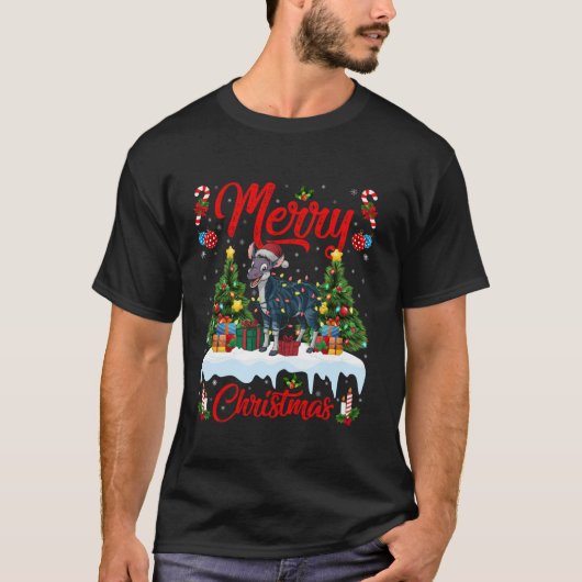 Okapi kerstboom verlichting kerstmuts Okapi kerst T-shirt (Voorkant)