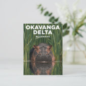 Okavanga Delta Botswana Hippo Wildlife Travel Briefkaart (Staand voorkant)
