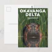 Okavanga Delta Botswana Hippo Wildlife Travel Briefkaart (Voorkant / Achterkant)