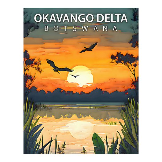 Okavango Delta – Retro Reisposter van Botswana Foto Afdruk (Voorkant)
