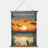 Okavango Delta – Retro Reisposter van Botswana Hangend Wandkleed (Voorkant)