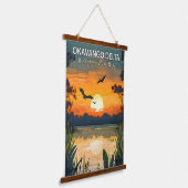 Okavango Delta – Retro Reisposter van Botswana Hangend Wandkleed (Gebogen)