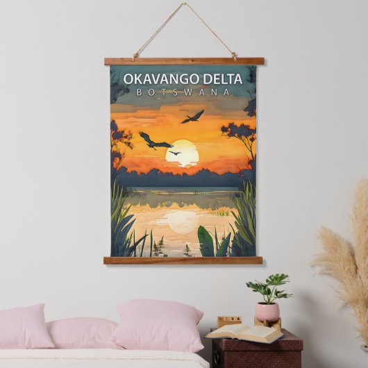 Okavango Delta – Retro Reisposter van Botswana Hangend Wandkleed (Slaapkamer)
