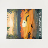 Okavango Delta – Retro Reisposter van Botswana Wandkleed (Voorkant (horizontaal))
