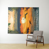 Okavango Delta – Retro Reisposter van Botswana Wandkleed (In Situ (horizontaal))