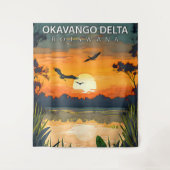 Okavango Delta – Retro Reisposter van Botswana Wandkleed (Voorkant)