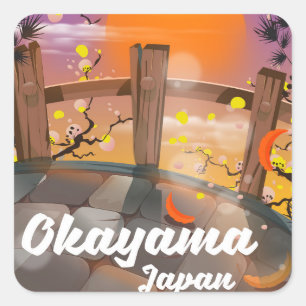 Okayama Japans bloesem poster. Vierkante Sticker